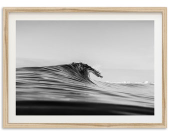 Stampa Fine Art Ocean Wave Surf - Beach House in bianco e nero California incorniciata decorazione da parete per fotografia d'arte