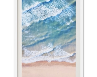 Fine Art Aerial Beach Print - Coastal Ocean Surf Lifestyle Framed Fine Art Photography Portrait Home Wall Decor