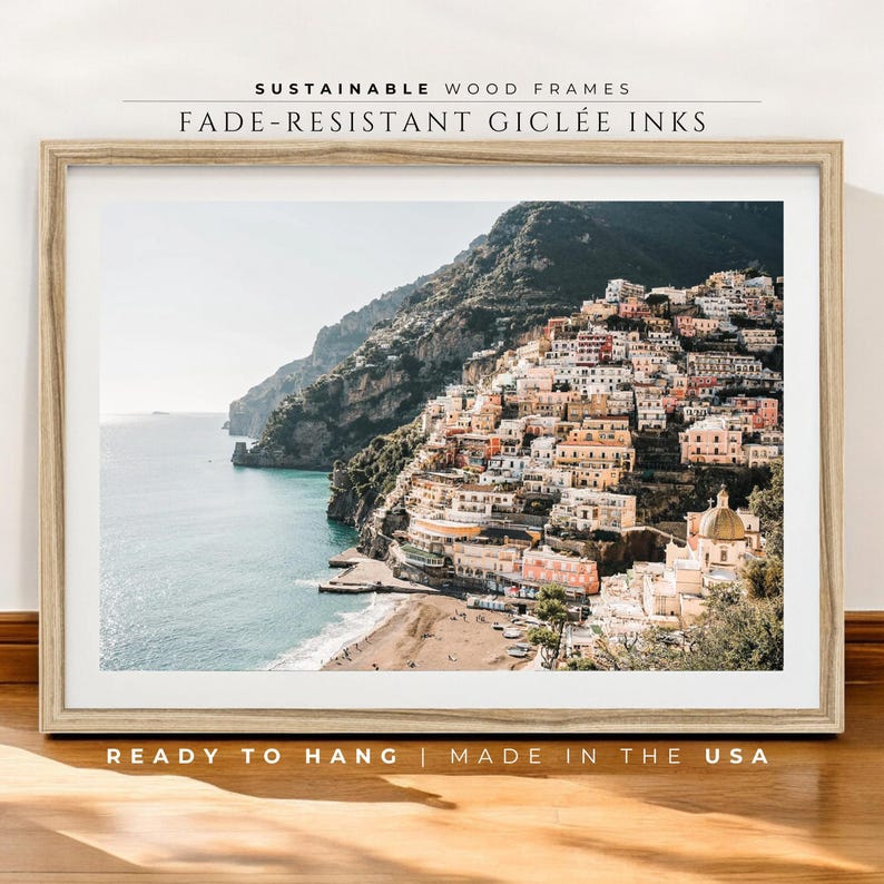 Framed Amalfi Coast Print | Positano Italy Coastal Wall Art image 1