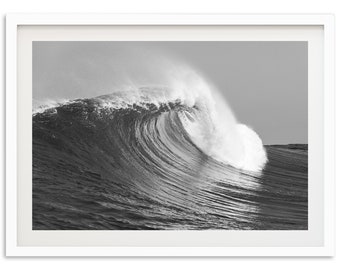 Fine Art Big Wave Ocean Print - Decorazione da parete per fotografia d'arte con cornice in bianco e nero Surf Beach