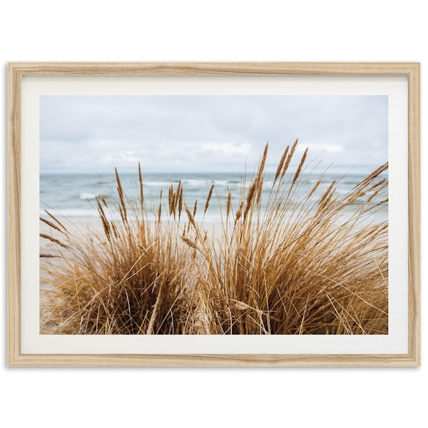 Framed Coastal Beach Grass Print | Muted Seascape Fine Art Photography