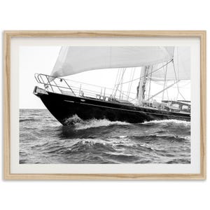 Framed Fine Art Photography Print -Black and White Ocean Print,Sail Boat PhotographyYacht Print,Vintage Coastal Life Poster,Minimalist Beach