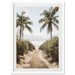Fine Art Palm Trees Beach Print - Framed Coastal Wall Decor, Florida Beach Photography, Summer Print, Muted Coastal Grandmother Wall Decor