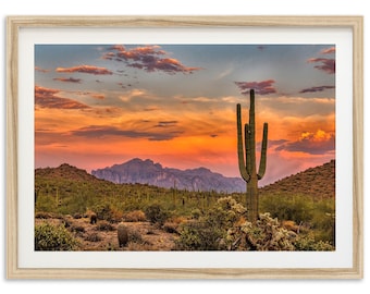 Fine Art Desert Art Photography Print - Southwestern Landscape Sunset Saguaro National Park Arizona Framed Fine Art Home Wall Decor