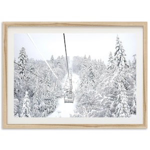 Lámina enmarcada de telesilla / Arte mural invernal, decoración de montaña, fotografía de bosque