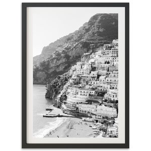 Fine Art Amalfi Coast Print - Positano Italy Black and White Portrait Ocean Beach Framed Fine Art Photography Home Wall Decor