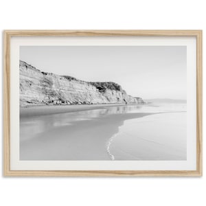 Impresión artística de bellas artes del océano: fotografía de bellas artes enmarcada en blanco y negro minimalista de la playa de California, San Diego, decoración de pared para el hogar