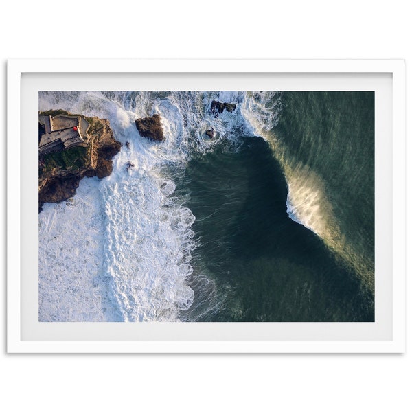 Fine Art Big Wave Ocean Print - Nazaré Surf Beach Aerial Framed Fine Art Photography Home Wall Decor