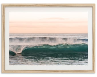 Framed Beach Photography Print | Ocean Wave Surf Wall Art, Teal Coastal Decor, La Jolla