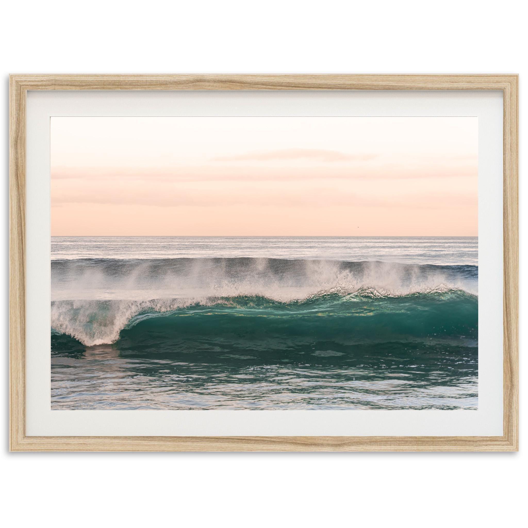 Framed Beach Photography Print | Ocean Wave Surf Wall Art, Teal