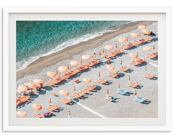 Fine Art Photography Beach Print - Italy Amalfi Coast Umbrellas Ocean Minimalist Wall Art Framed Travel Lifestyle Home Decor