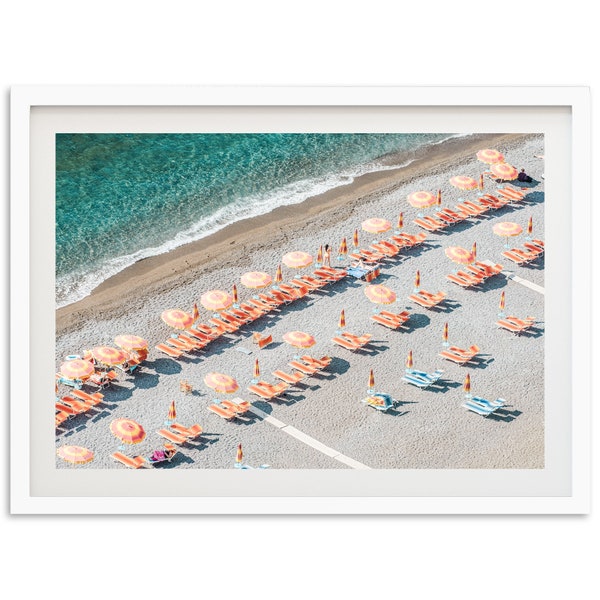 Fine Art Photography Beach Print - Italy Amalfi Coast Umbrellas Ocean Minimalist Wall Art Framed Travel Lifestyle Home Decor