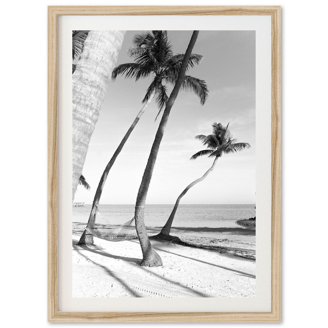 Framed Black and White Beach Print | Florida Palm Tree Photography