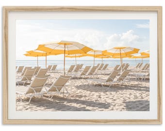 Framed Yellow Beach Umbrellas Print | Coastal Florida Photography Wall Art