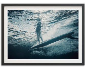 Framed Underwater Surf Photography Print | Coastal Wall Art, Beach Decor