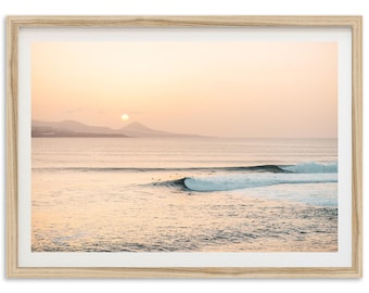 Framed Coastal Surf Print | Beach Photography, Pink Sunset Ocean Art