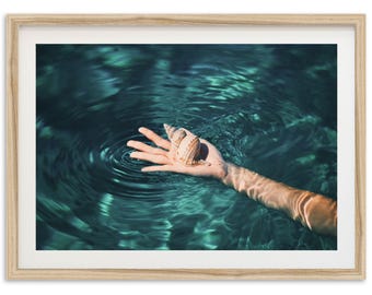 Framed Coastal Sea Shell Print | Teal Beach Photography, Ocean Wall Art