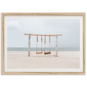 Fine Art Travel Photography Framed Print - Coastal Ocean Boho Beach Swing Home Wall Decor