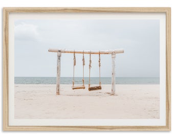 Fine Art Travel Photography Framed Print - Coastal Ocean Boho Beach Swing Home Wall Decor