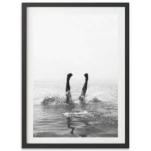 Framed Fine Art Beach Print | Black and White Coastal Photography, The Dive