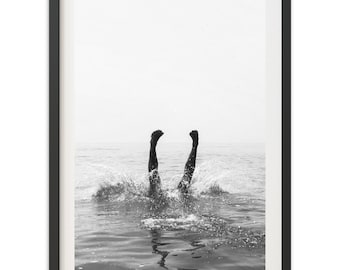 Framed Fine Art Beach Print | Black and White Coastal Photography, The Dive