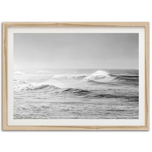 Fine Art Ocean Print - Black and White Coastal Stormy Sea Surf Waves Beach Framed Photography Home Wall Decor