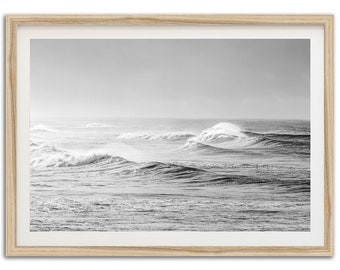Fine Art Ocean Print - Black and White Coastal Stormy Sea Surf Waves Beach Framed Photography Home Wall Decor