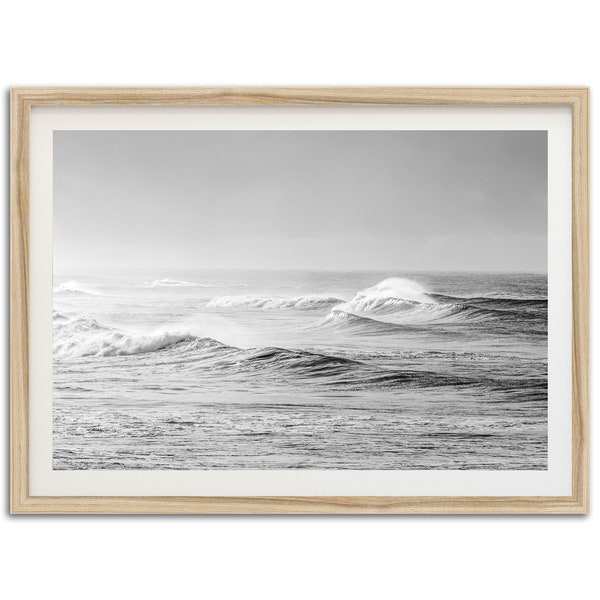 Impression d'art océan - mer orageuse côtière noir et blanc vagues surf plage encadré photographie décoration murale maison