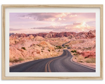 Fine Art American Southwest Desert Print - California Pastel Sunset Road Landscape Framed Fine Art Photography Home Wall Decor