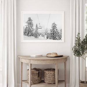 Fine Art Mountain Ski Art Black and White Photography Framed Print Snow Winter Forest Cabin Framed Home Wall Decor image 4