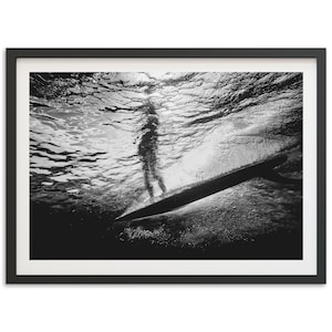 Fine Art Surf Print - Black and White Underwater Wave Photography Framed Ocean Beach House Coastal Wall Decor