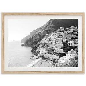 Fine Art Amalfi Coast Print - Positano Italy Black and White Ocean Beach Framed Fine Art Photography Home Wall Decor