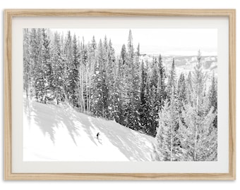 Framed Ski Wall Art | Black and White Mountain Cabin Decor, Winter Colorado Photography