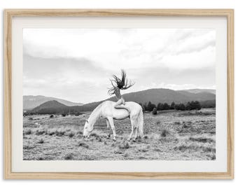 Framed Fine Art Horse Print | Black and White Photography, Western Cowgirl