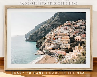 Framed Fine Art Amalfi Coast Print - Positano print, Italy wall art, Italian beach photography, Sorrento print, Aerial Coastal Europe Travel