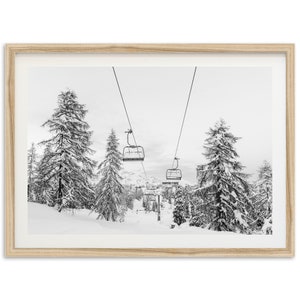 Fine Art Mountain Ski Art Black and White Photography Framed Print Snow Winter Forest Cabin Framed Home Wall Decor image 3