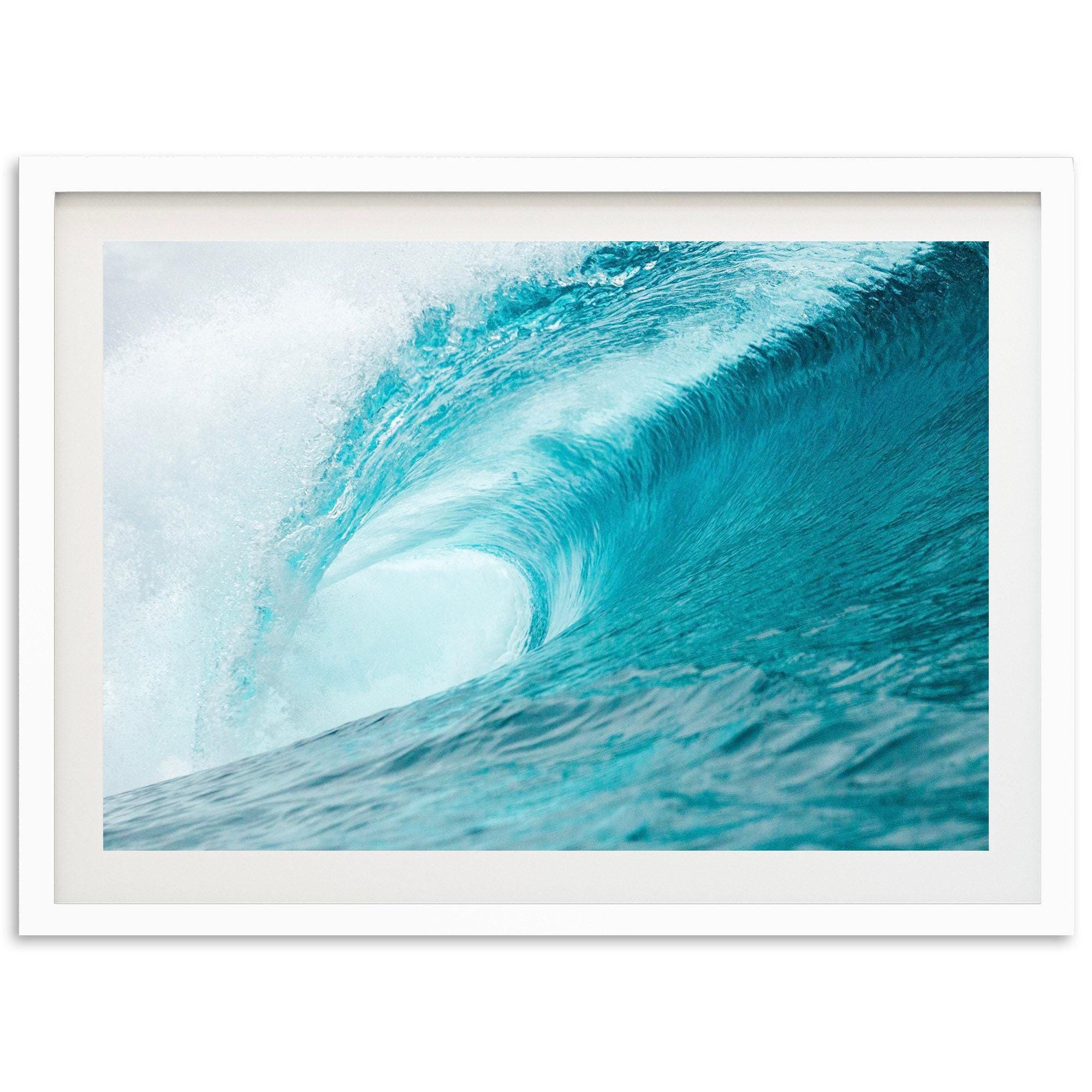 Framed Ocean Wave Photography Print | Blue Barrel, Surf Art Beach