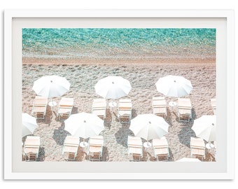 Fine Art Photography Beach Print - Italy Amalfi Coastal Umbrellas Framed Ocean Wall Art Travel Lifestyle Home Decor