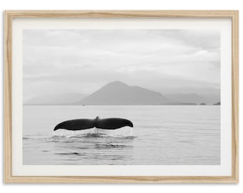 Framed Whale Tail Fine Art Print | Black and White Coastal Photography