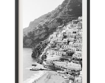Framed Amalfi Coast Photography Print | Black and White Positano, Italy Wall Art