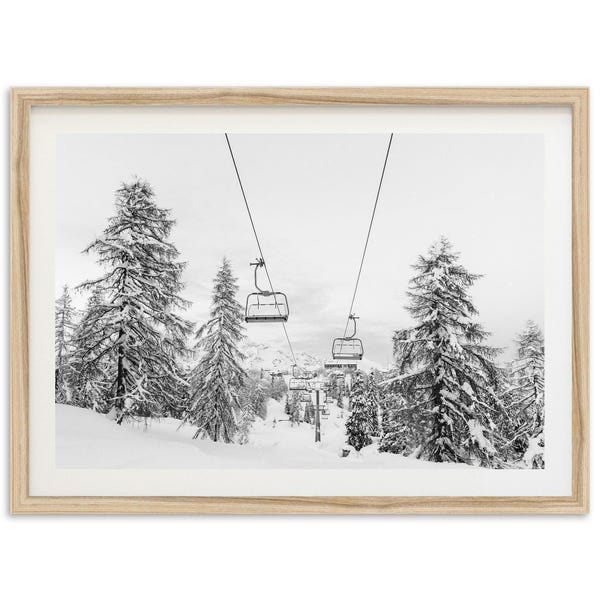 Framed Ski Mountain Wall Art | Black and White Cabin Decor, Winter Landscape Photography, The Lift