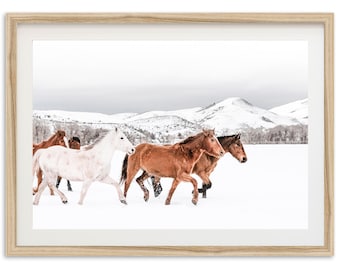 Framed Winter Horse Photography Print | Western Wall Art, Mountain Cabin Decor