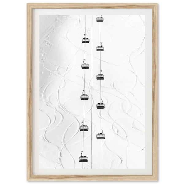 Framed Ski Lift Print | Black and White Mountain Wall Art, Cabin Decor