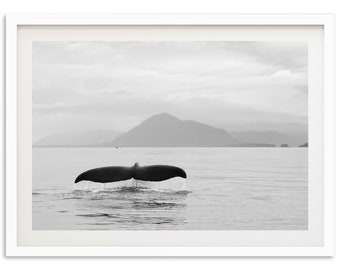 Fine Art Minimalist Ocean Whale Print - Black and White Nature Beach House Framed Fine Art Photography Home Wall Decor