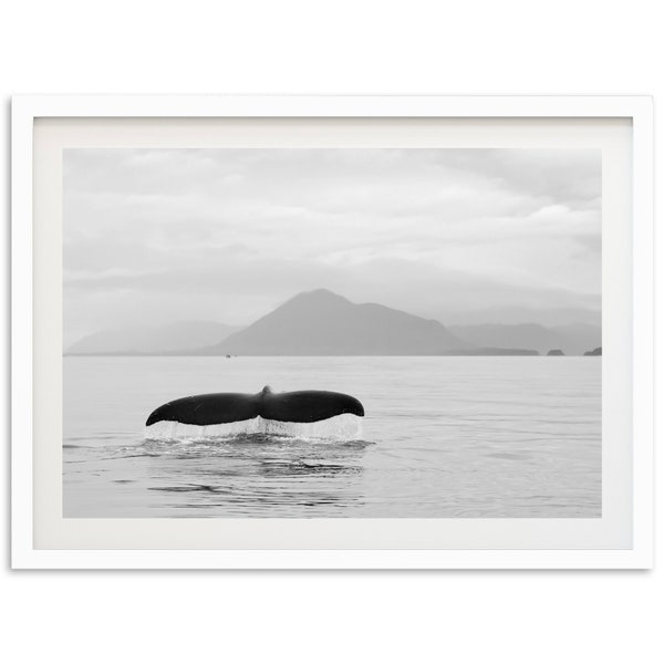 Fine Art Minimalist Ocean Whale Print - Black and White Nature Beach House Framed Fine Art Photography Home Wall Decor