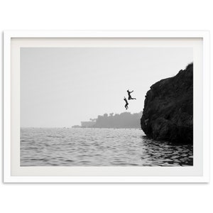 Fine Art Photography Print - Black and White Ocean Minimalist Wall Art Framed Beach Lifestyle Cliff Jump Home Decor