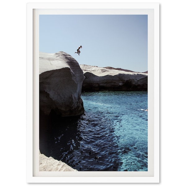 Fine Art Photography Print - Coastal Ocean Cliff Jump Minimalist Wall Art Framed Beach Home Decor