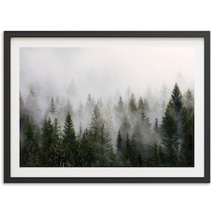 Framed Misty Forest Print | Mountain Wall Art, Pine Tree Photography, Cabin Decor