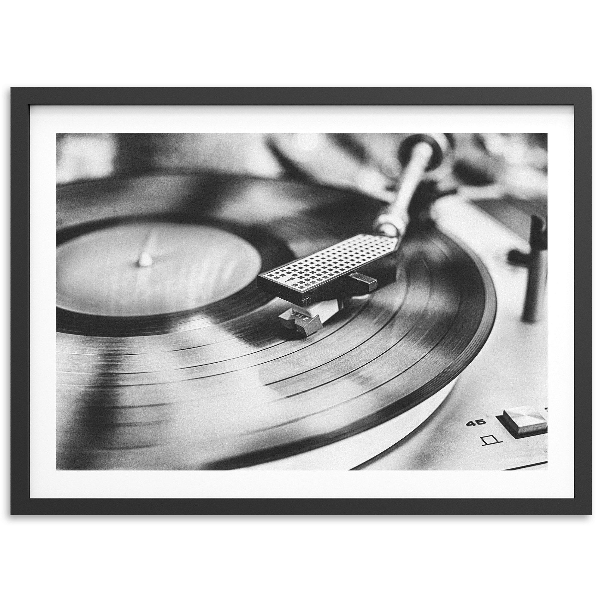 Fine Art Vintage Music Print - Black and White Retro Record Player Print, Framed Fine Art Photography Wall Decor