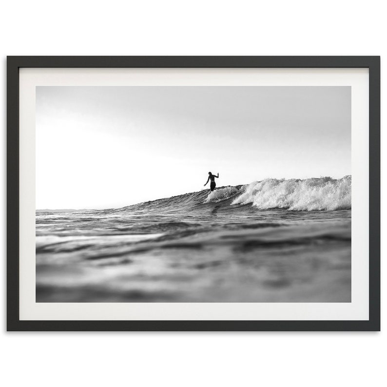 Fine Art Black and White Surf Print Ocean Longboard Beach House Framed Fine Art Photography Wall Decor image 2